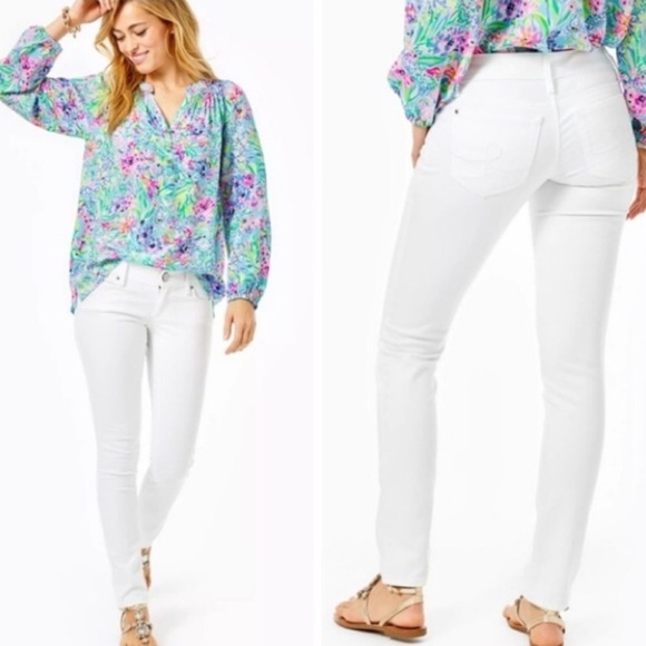 Lilly Pulitzer Worth Skinny Sateen Pants In Resort White NWT Size 6 - Picture 4 of 4